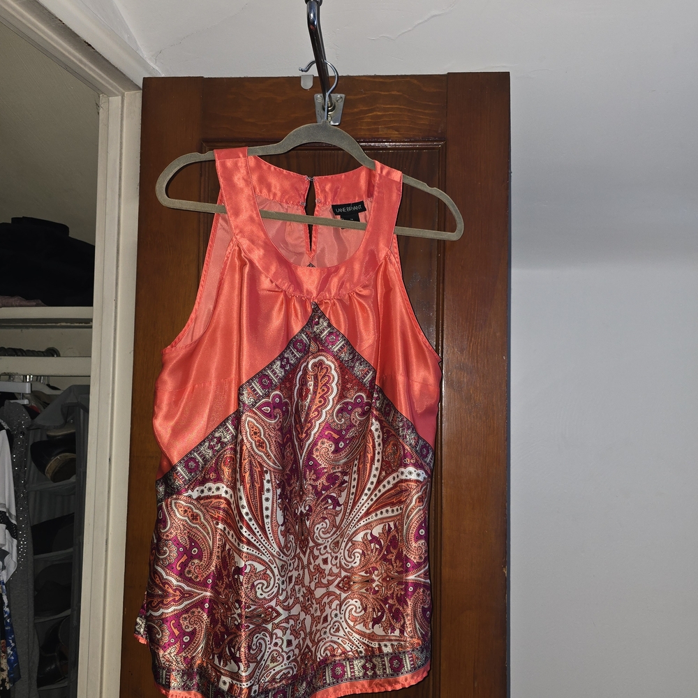 Lane Bryant Satin Blouse - Orange and Pink Paisley